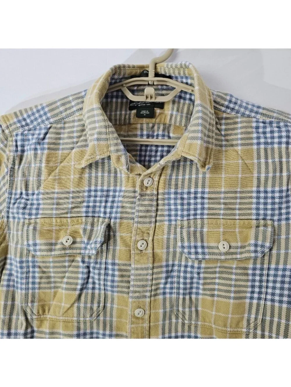 Eddie Bauer Button Up Shirt Mens M Yellow Plaid Long Sleeve Cotton Top Casual - Picture 3 of 11
